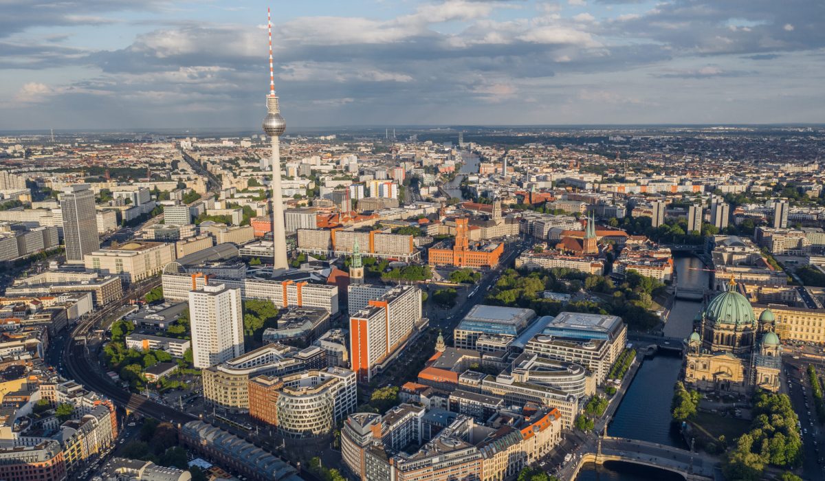 Cityscape of Berlin before sunset. Aerial view